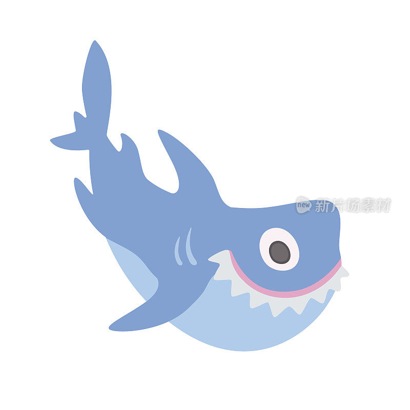Cute cartoon shark, vector illustration, isolated on white.